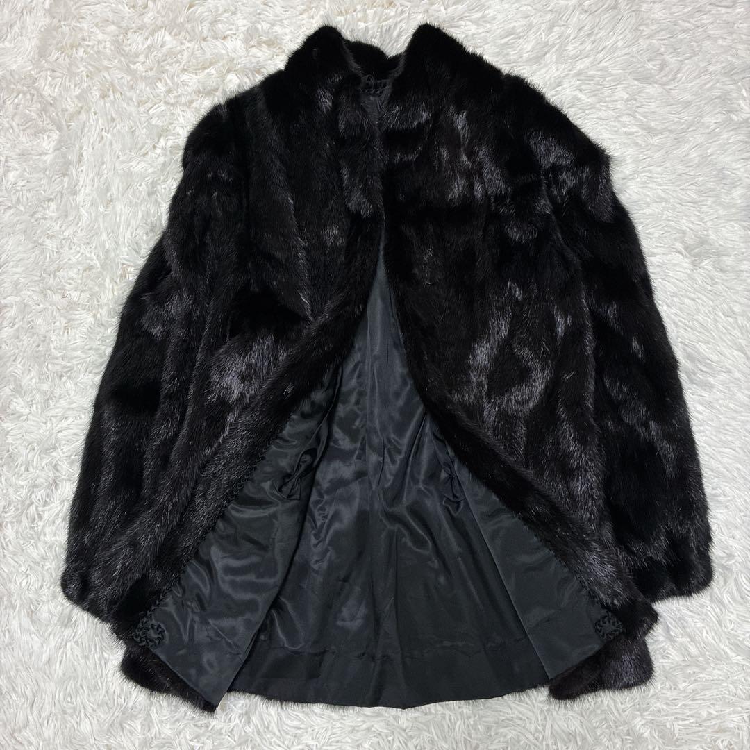 ブラックミンク 毛皮コート ミドル丈 高級 艶　光沢 大きいサイズ　リアルファー