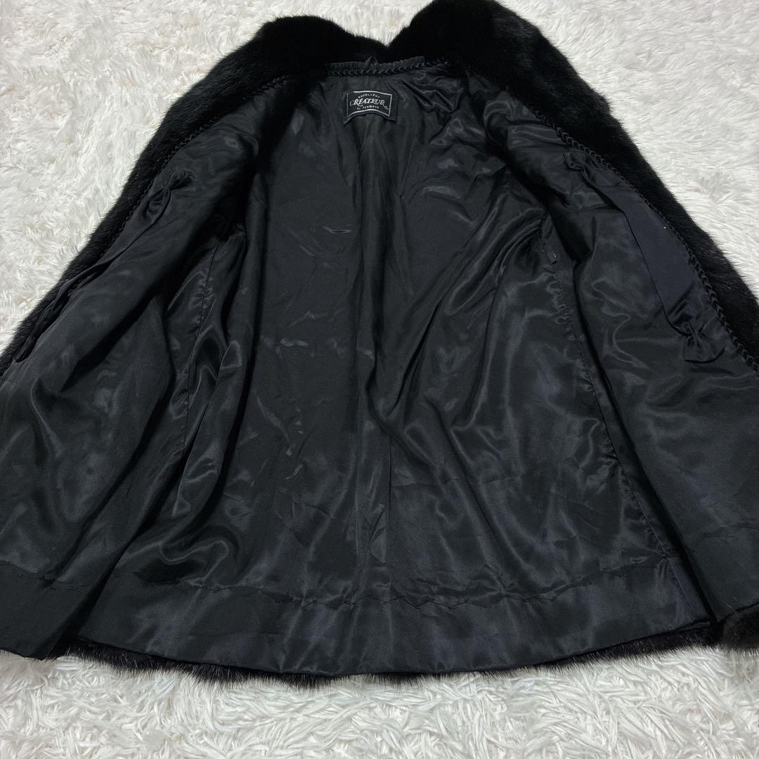 ブラックミンク 毛皮コート ミドル丈 高級 艶　光沢 大きいサイズ　リアルファー