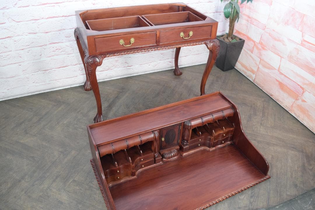 イギリス製 ライティングデスク 高級マホガニー材 チッペンデール