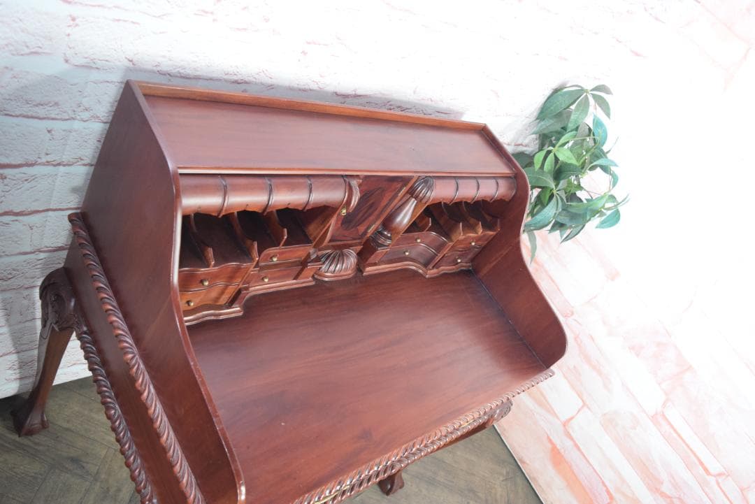 イギリス製 ライティングデスク 高級マホガニー材 チッペンデール