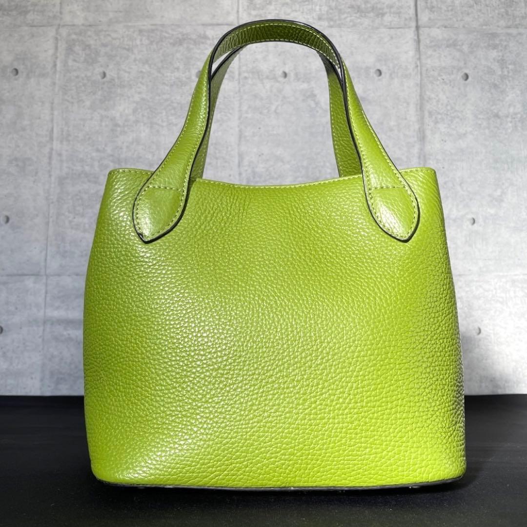 専用品WAKO 銀座和光 シボ革 レザー イエローグリーン ハンドバッグ