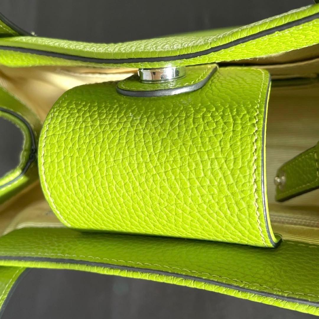 専用品WAKO 銀座和光 シボ革 レザー イエローグリーン ハンドバッグ