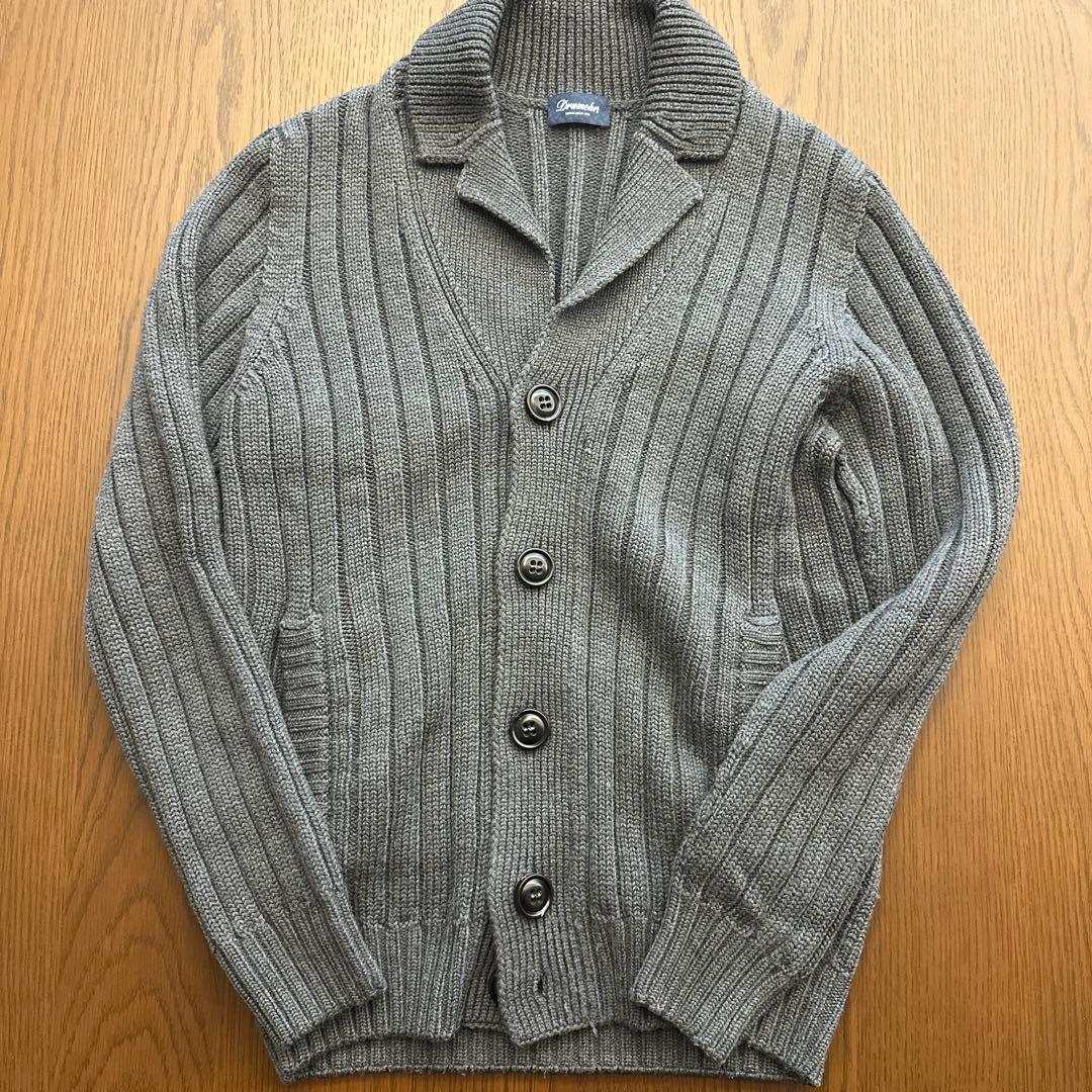 drumohr グレー リブ編み カーディガン