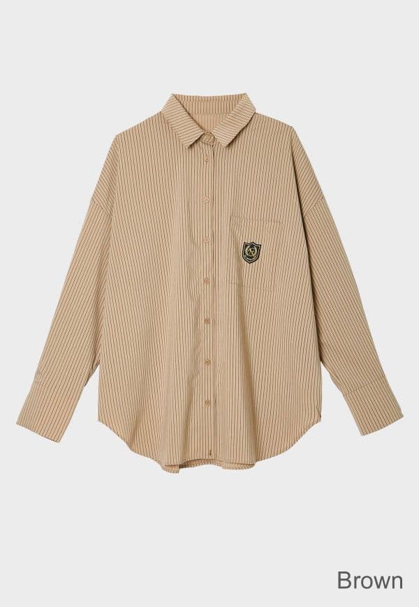 未使用　2025年モデル　ANIECA　ストライプエンブレムシャツ　ブラウン