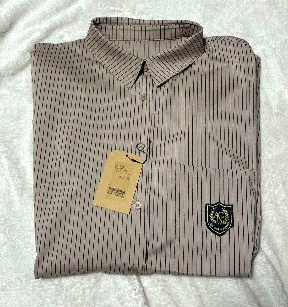 未使用　2025年モデル　ANIECA　ストライプエンブレムシャツ　ブラウン