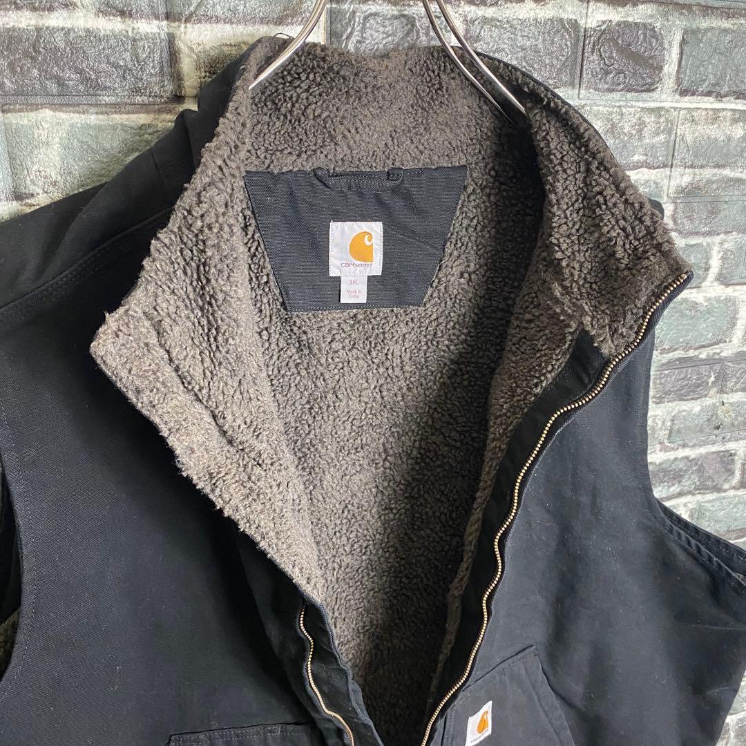 シ*ゲ様 カーハート☆ダックベスト 裏ボア ブラック 黒 ビッグシルエット 古着