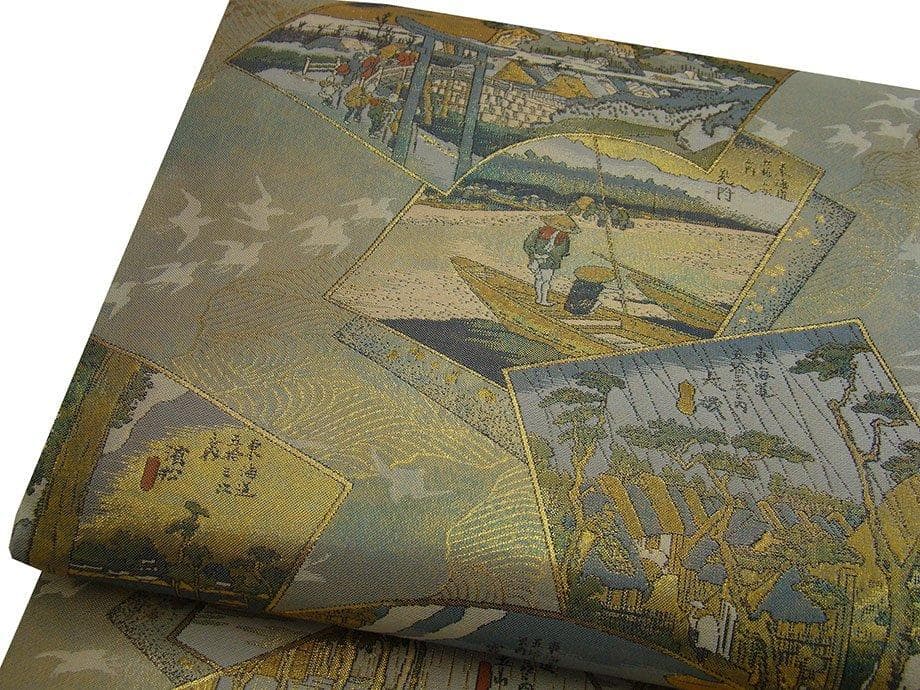 訪問着・ あさぎ織物 両面 全通 袋帯 正絹 未使用 Fｓ1233バリベイ