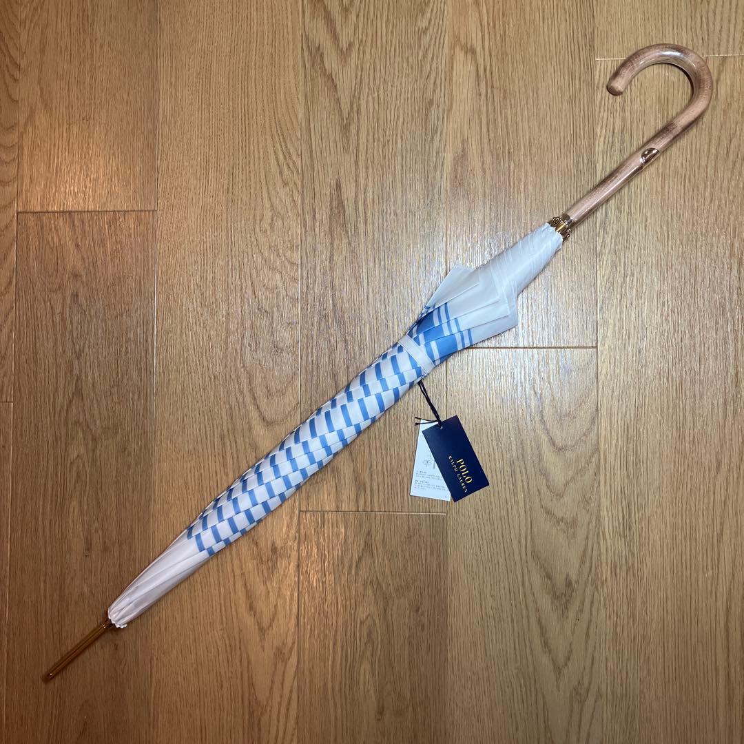 【未使用品】ポロラルフローレン ボーダー 長傘 ホワイト×ブルー