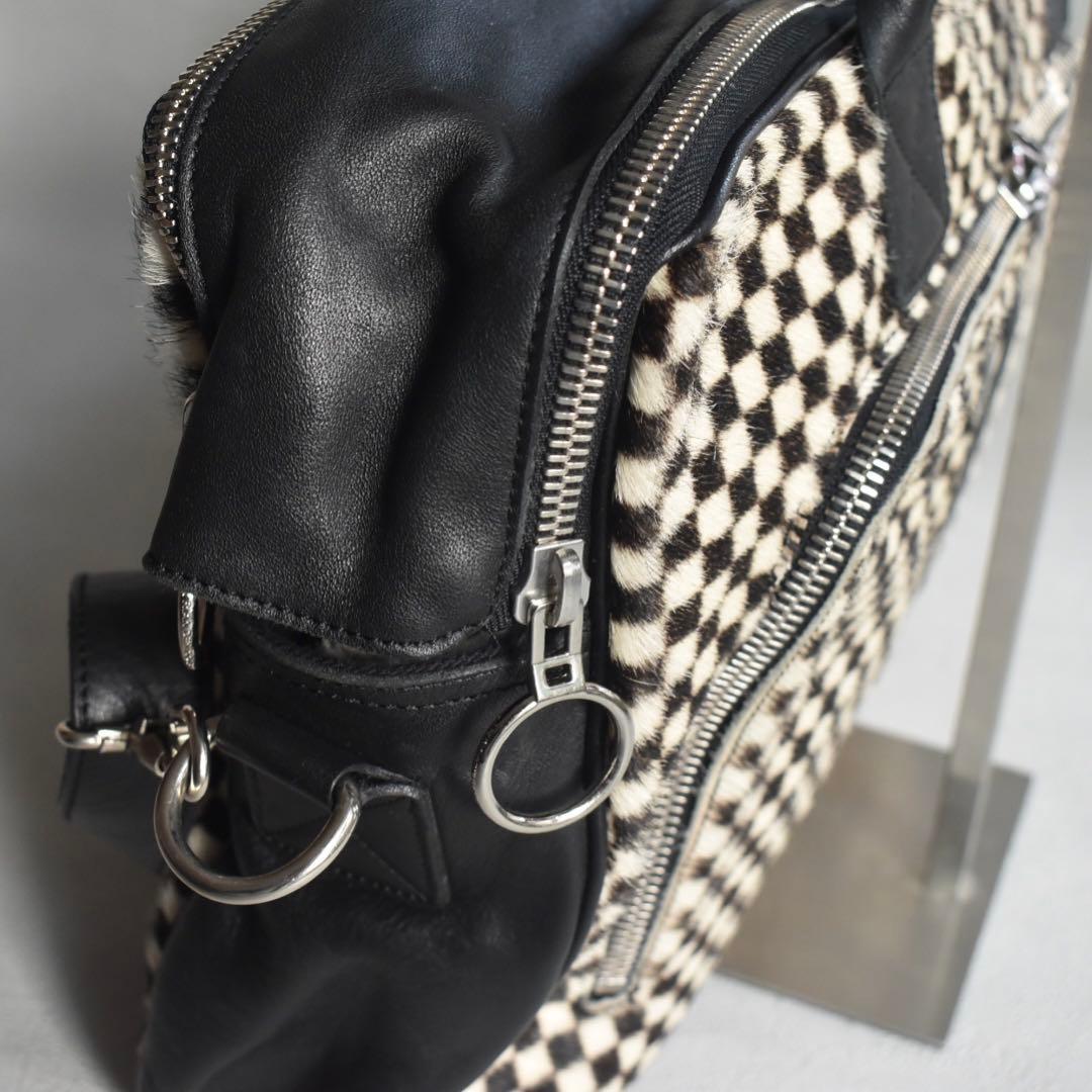 極美品フロリアンドゥニクール　腹子チェッカーフラッグ レザーブリーフ A4大容量