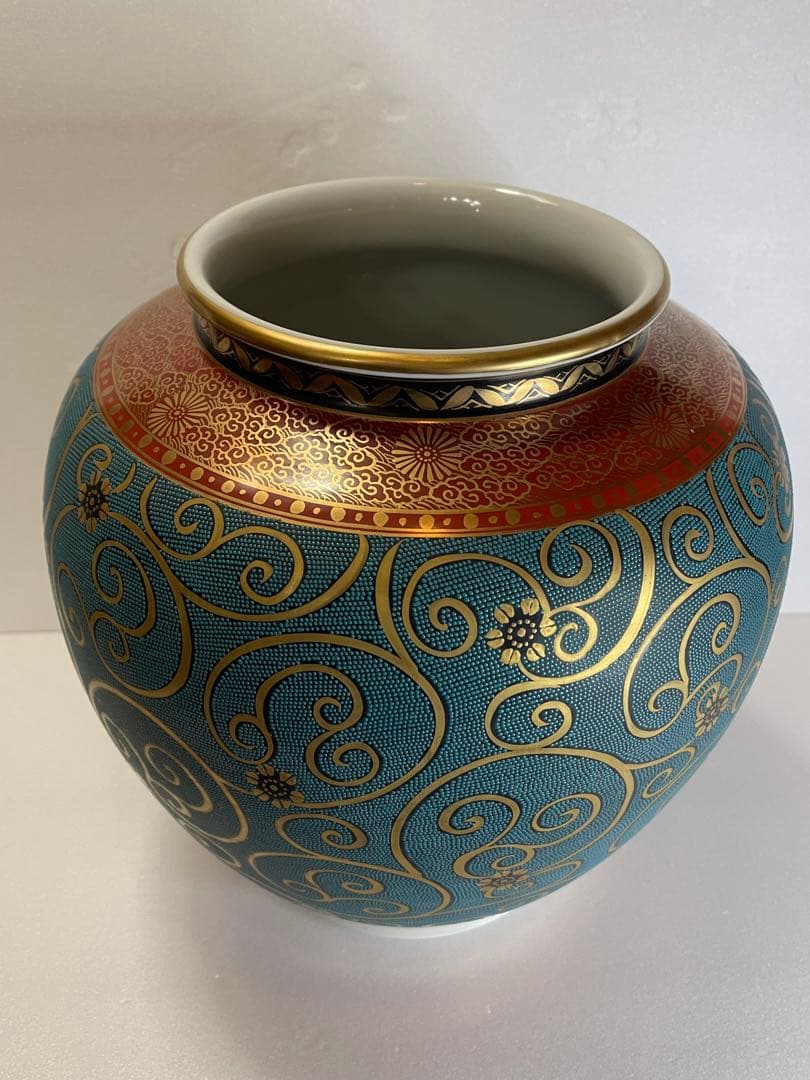 九谷焼/九谷良山/青粒鉄仙 /壺/花瓶　※箱無し