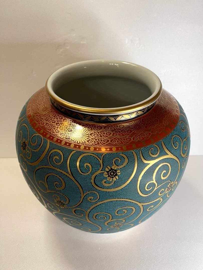 九谷焼/九谷良山/青粒鉄仙 /壺/花瓶　※箱無し