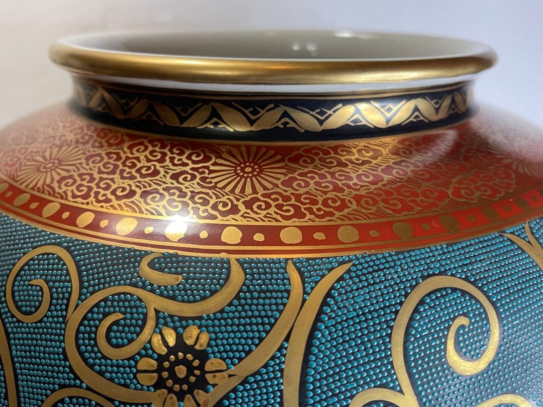 九谷焼/九谷良山/青粒鉄仙 /壺/花瓶　※箱無し