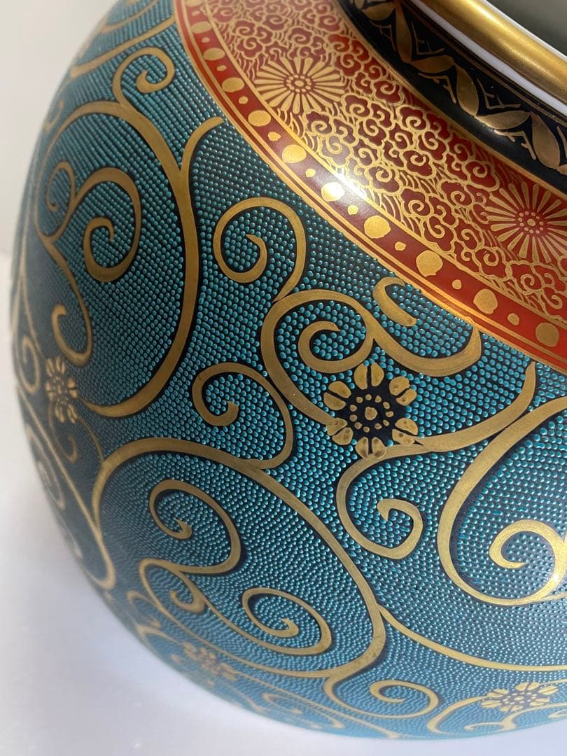 九谷焼/九谷良山/青粒鉄仙 /壺/花瓶　※箱無し