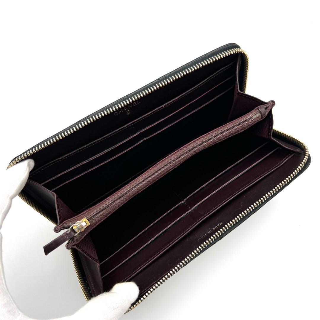 シャネル キャビアスキン マトラッセ ラウンドジップ 長財布 C143