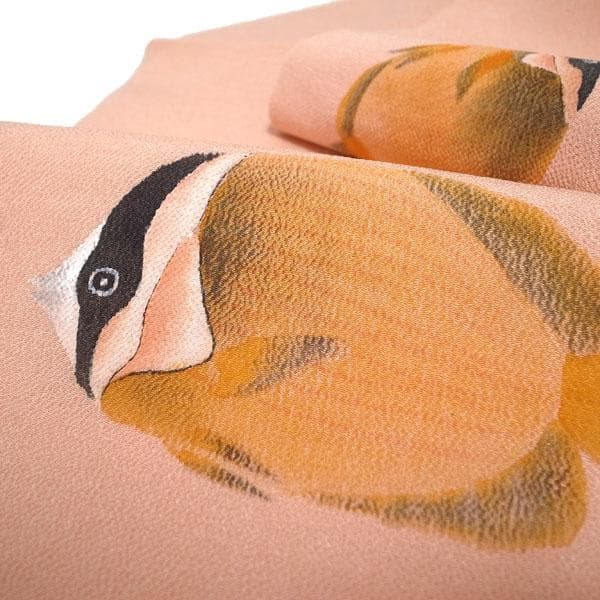 名古屋帯 九寸 作家物 中野雅峰 縮緬 ちりめん 桃色 魚 新古品 kp2273