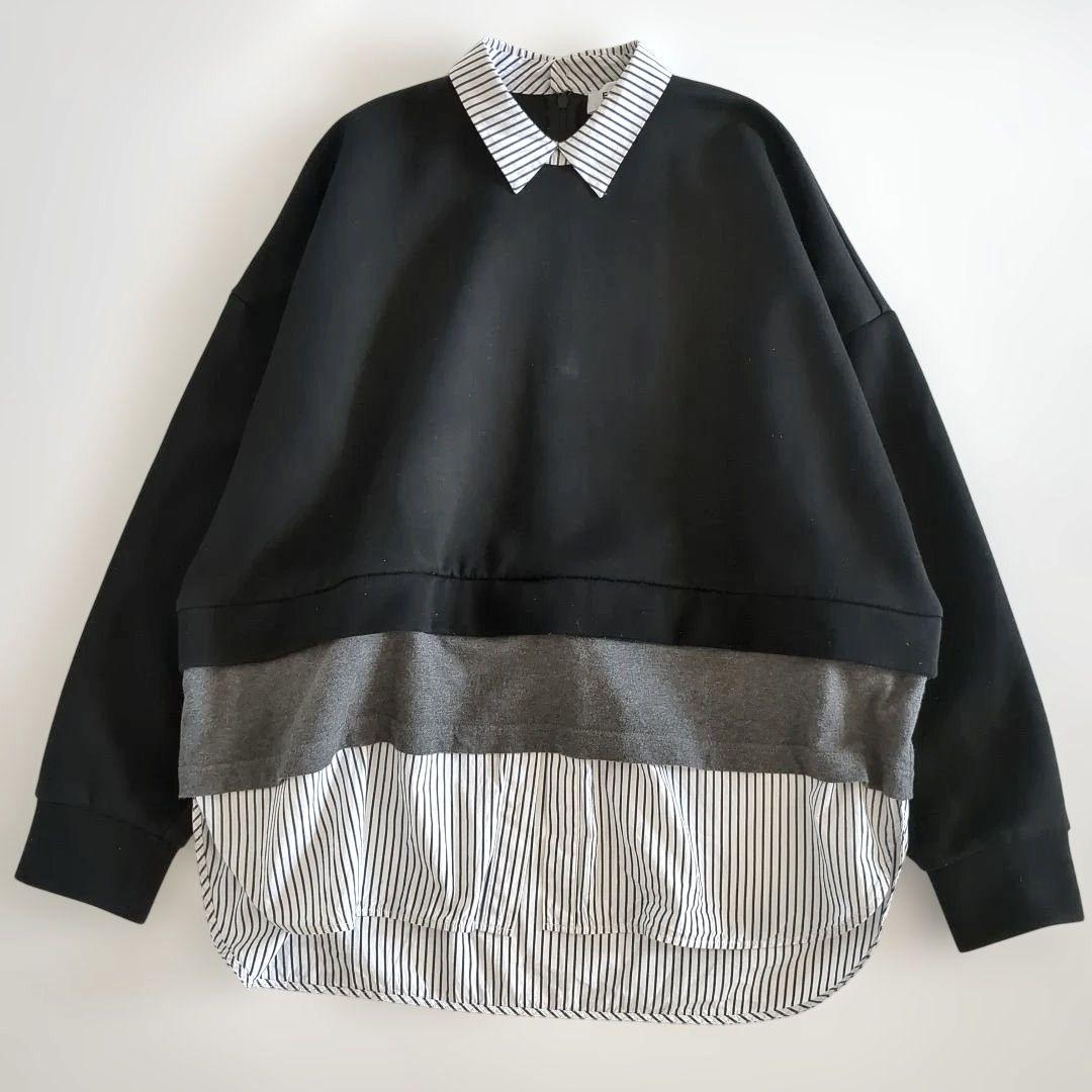 エンフォルド ドッキング レイヤード スウェット シャツ ストライプ 黒 38