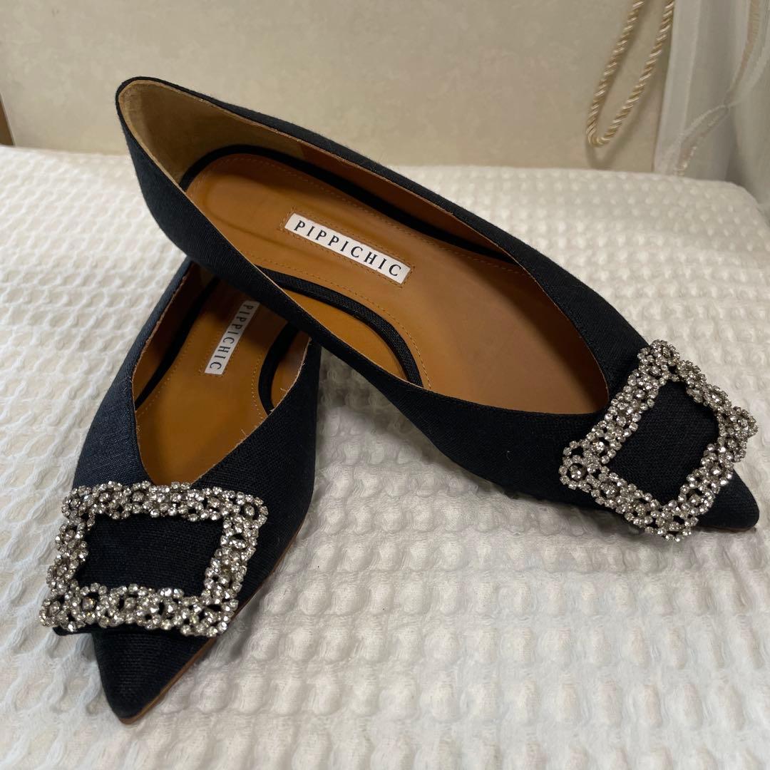 PIPPICHIC ビジュー付きフラットシューズ