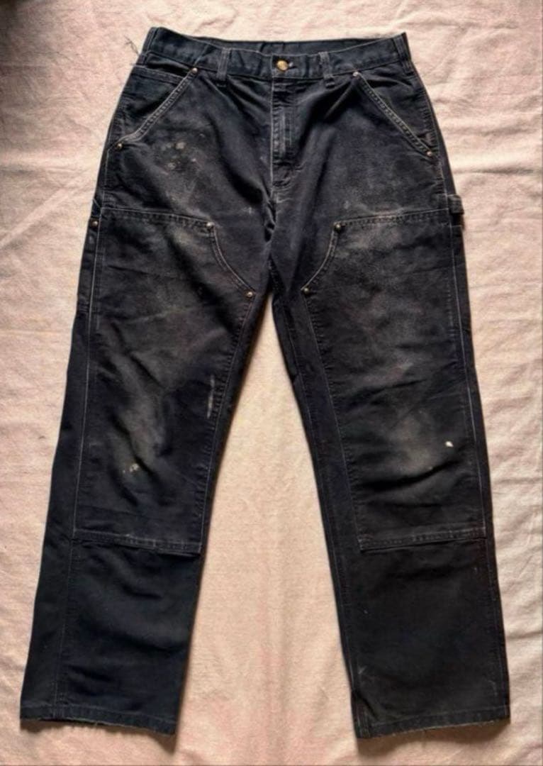 Carhartt ダブルニー 33x30 ブラック フェード