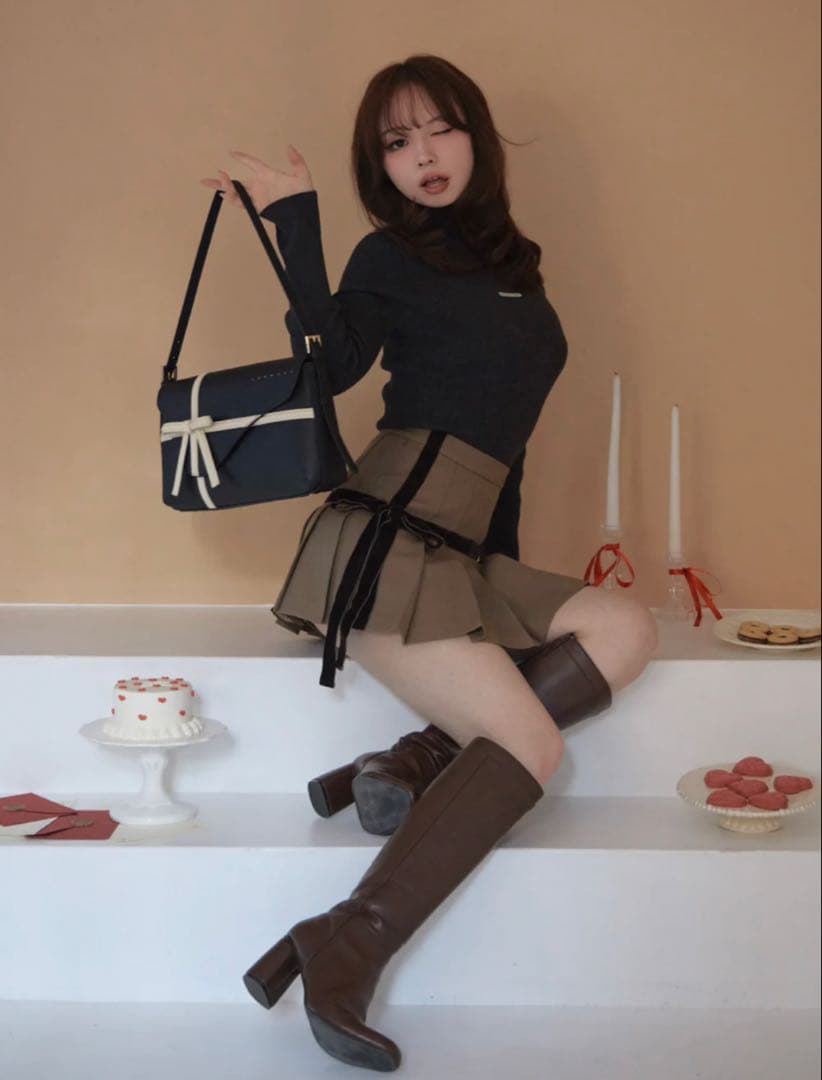 【新品未使用】Valentine ribbon mini skirt beige