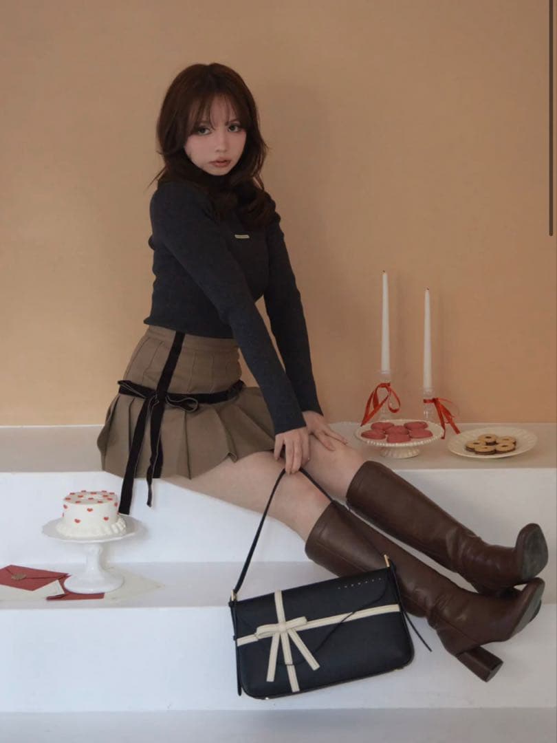 【新品未使用】Valentine ribbon mini skirt beige