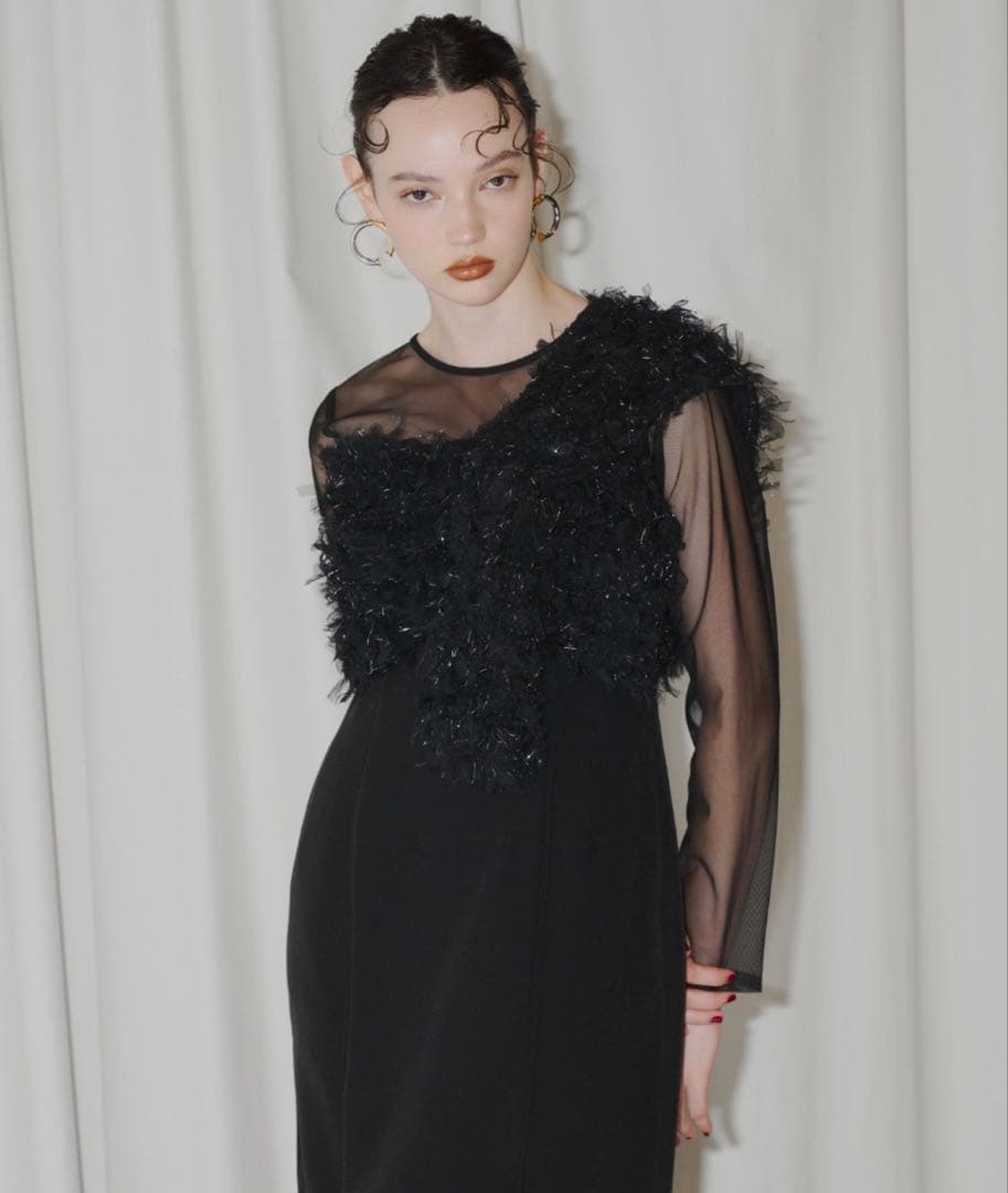 ANDRESD フリンジグリッターノットドレス 結婚式　お呼ばれドレス