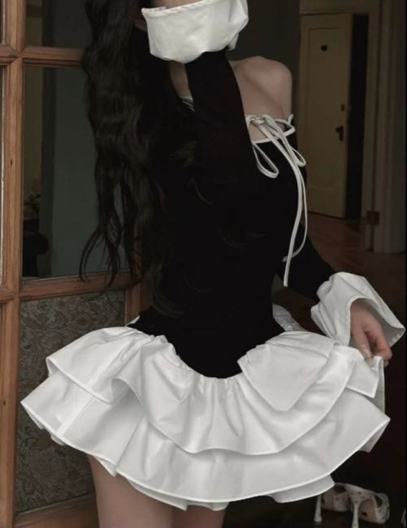 デザインネックリボンミニワンピース FREE / BLK