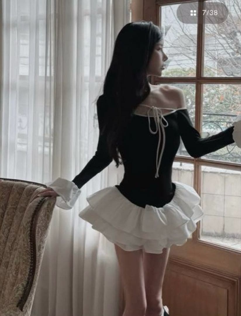 デザインネックリボンミニワンピース FREE / BLK