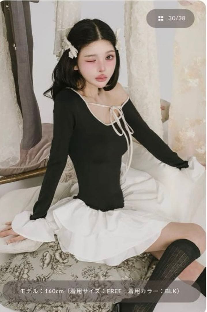 デザインネックリボンミニワンピース FREE / BLK