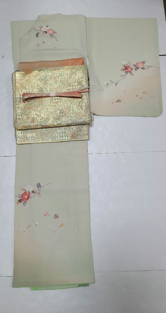 正絹　訪問着　薄緑色 結婚式　お宮参り　七五三　入学式　佐賀錦　4点セット