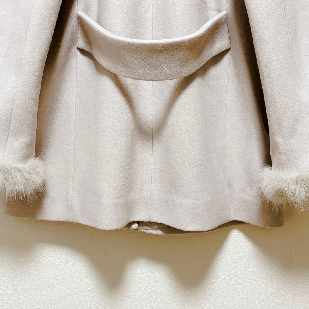 【クチュールブローチ】フードフェイクファー ハーフ丈コート/未使用品/25AW