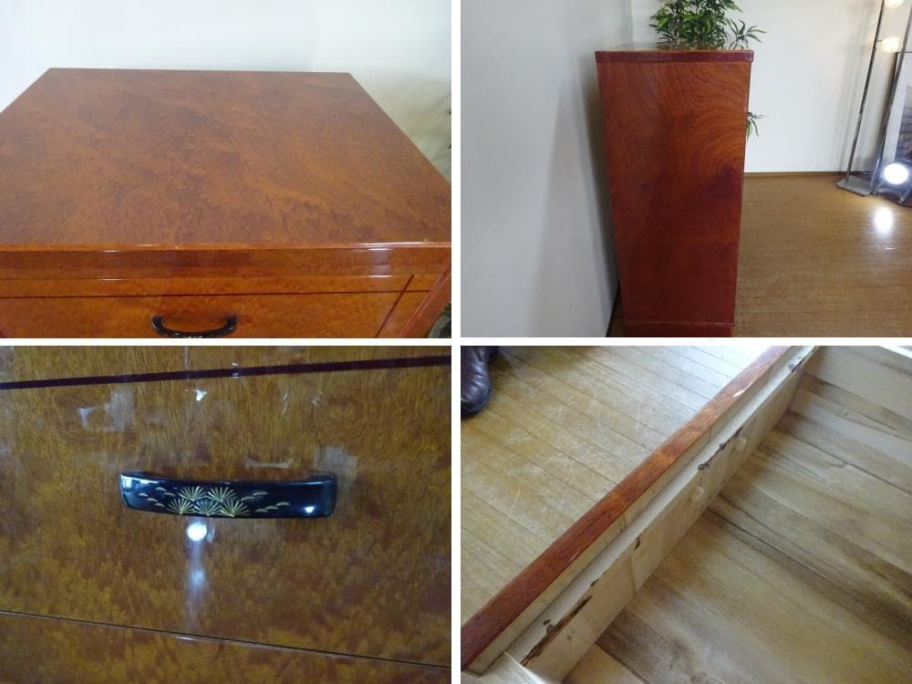 バーズアイメープル　６段チェスト　引き出し桐無垢材　高級品仕様