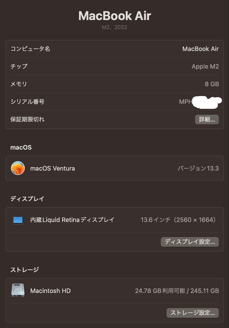 MacBook本体 Apple MacBook Air 2022