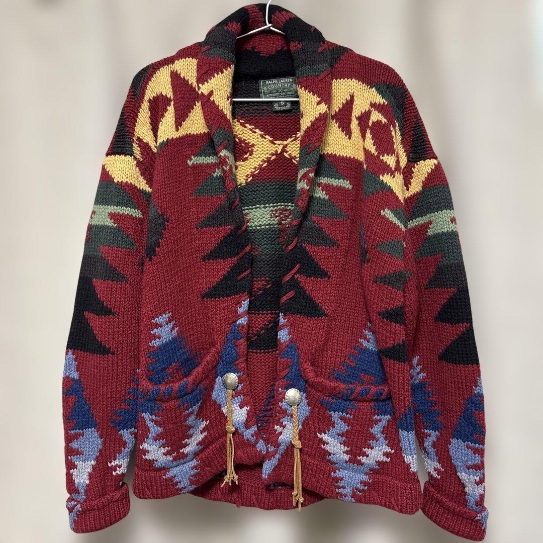 あ*ろ様 渋さ抜群 圧巻のネイティブ柄 ラルフローレン ニット カーディガン ガ