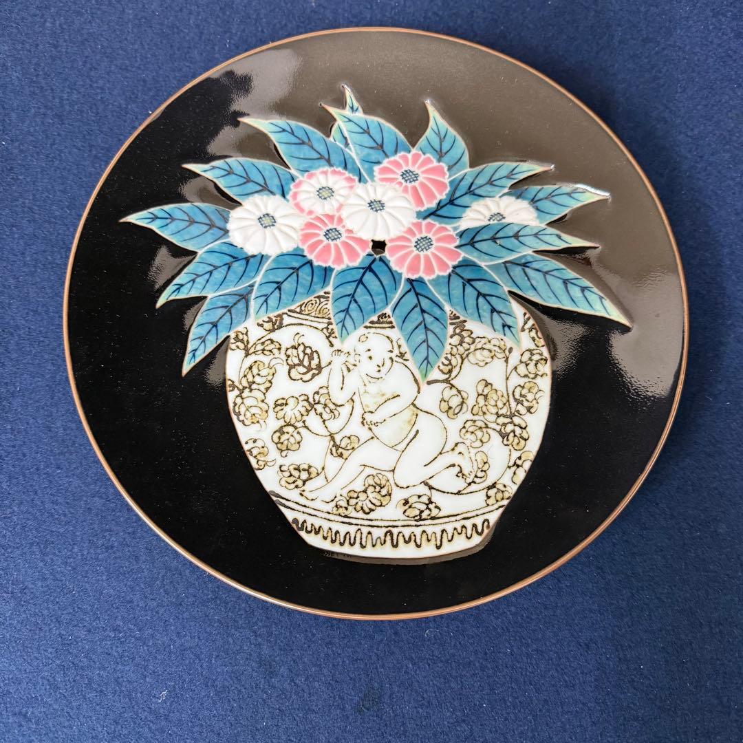 釉彩外花文飾皿 年木庵 松本佩山 共箱