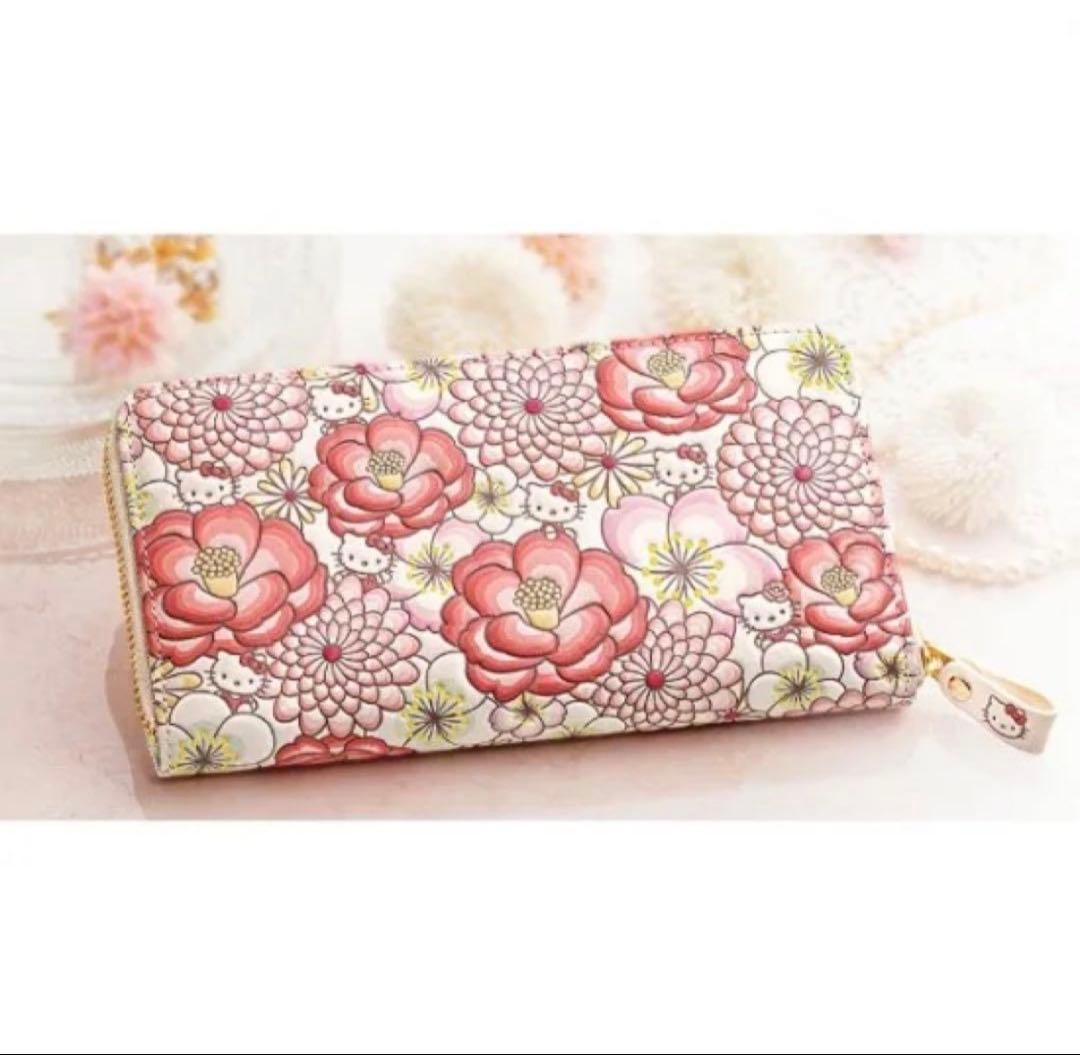 ハローキティ 花あそび 牛革長財布