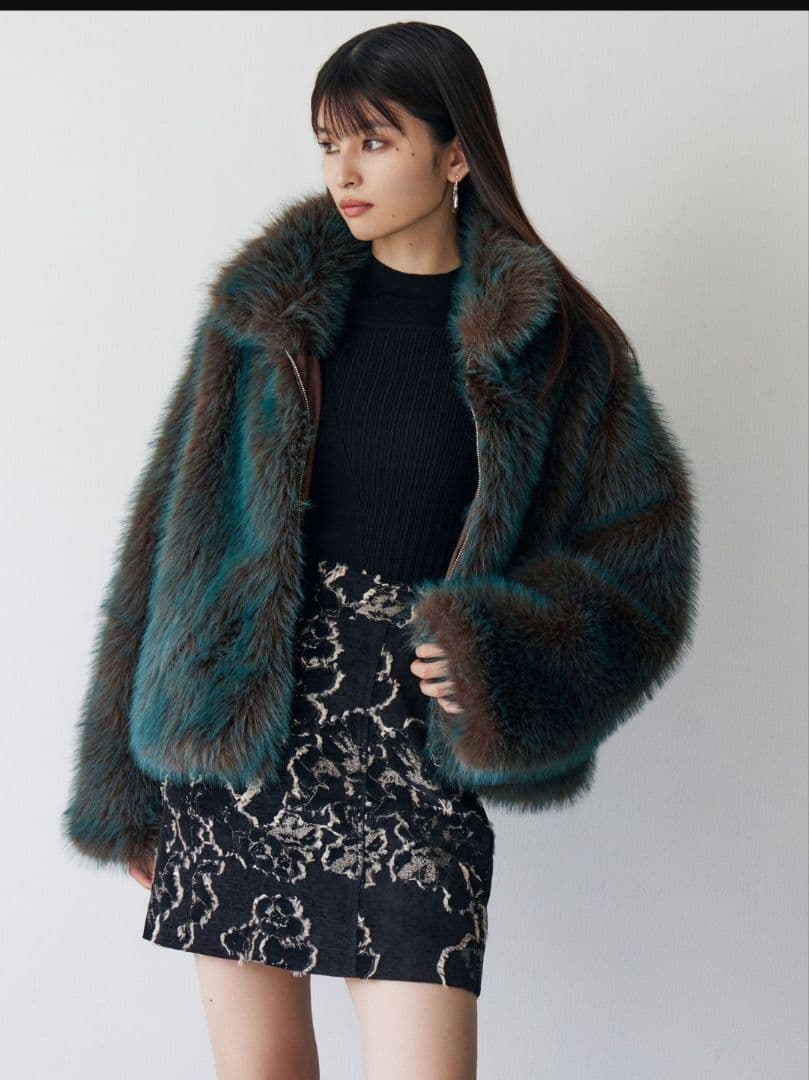 MIXフェイクファーブルゾン　ブルー