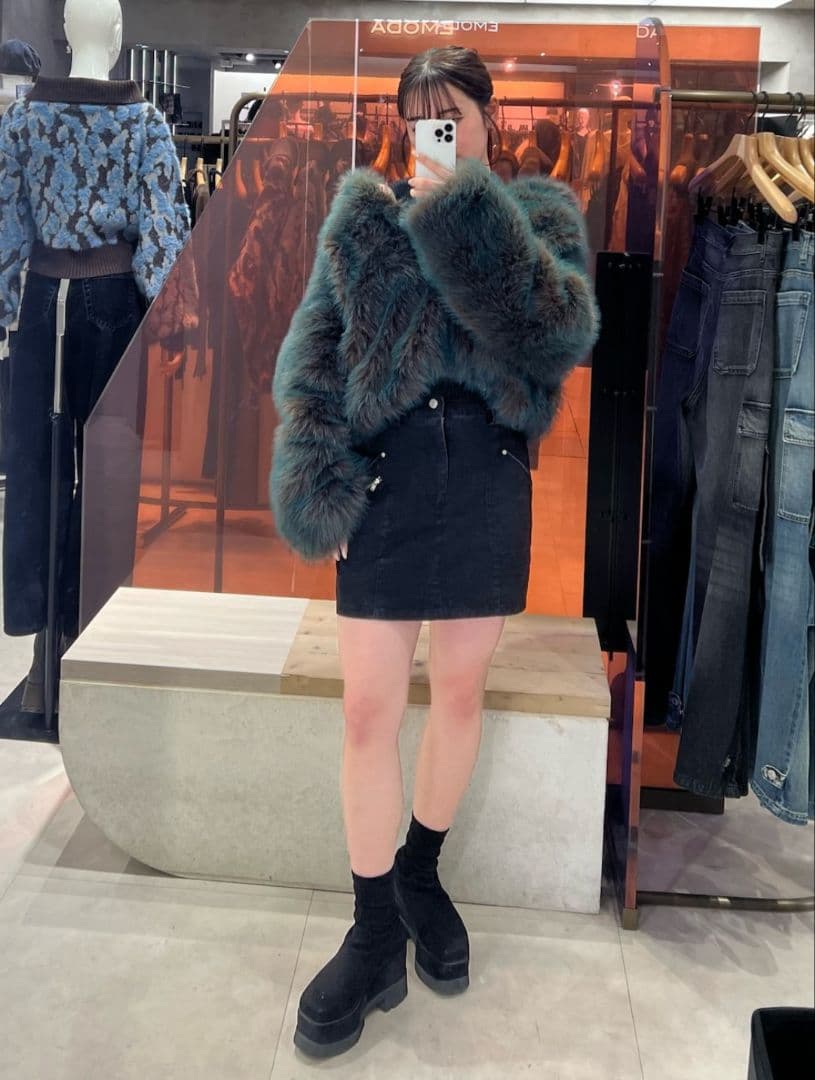 MIXフェイクファーブルゾン　ブルー