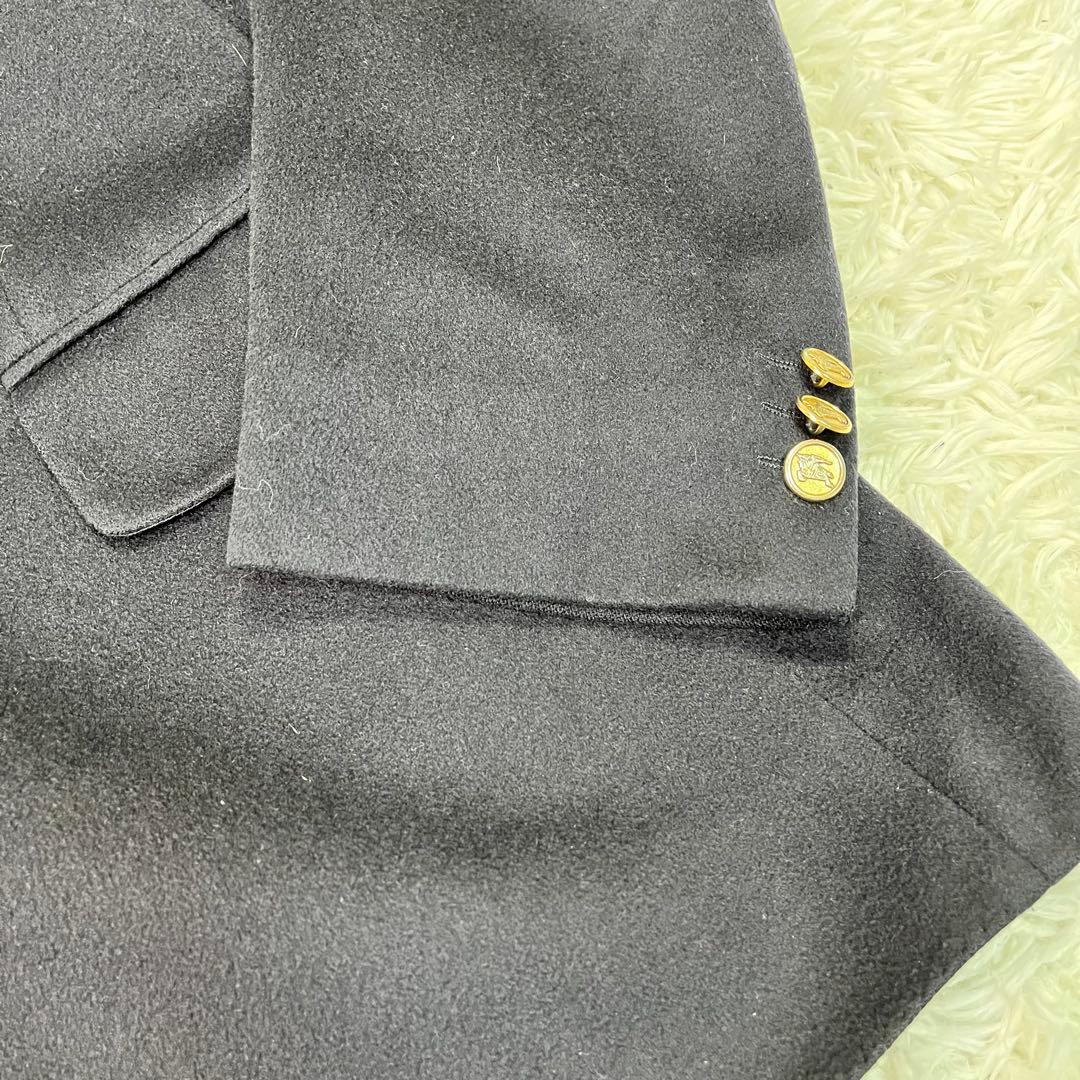 美品✨バーバリー　カシミヤ100% ダブルテーラードジャケット　金ボタン　黒　L