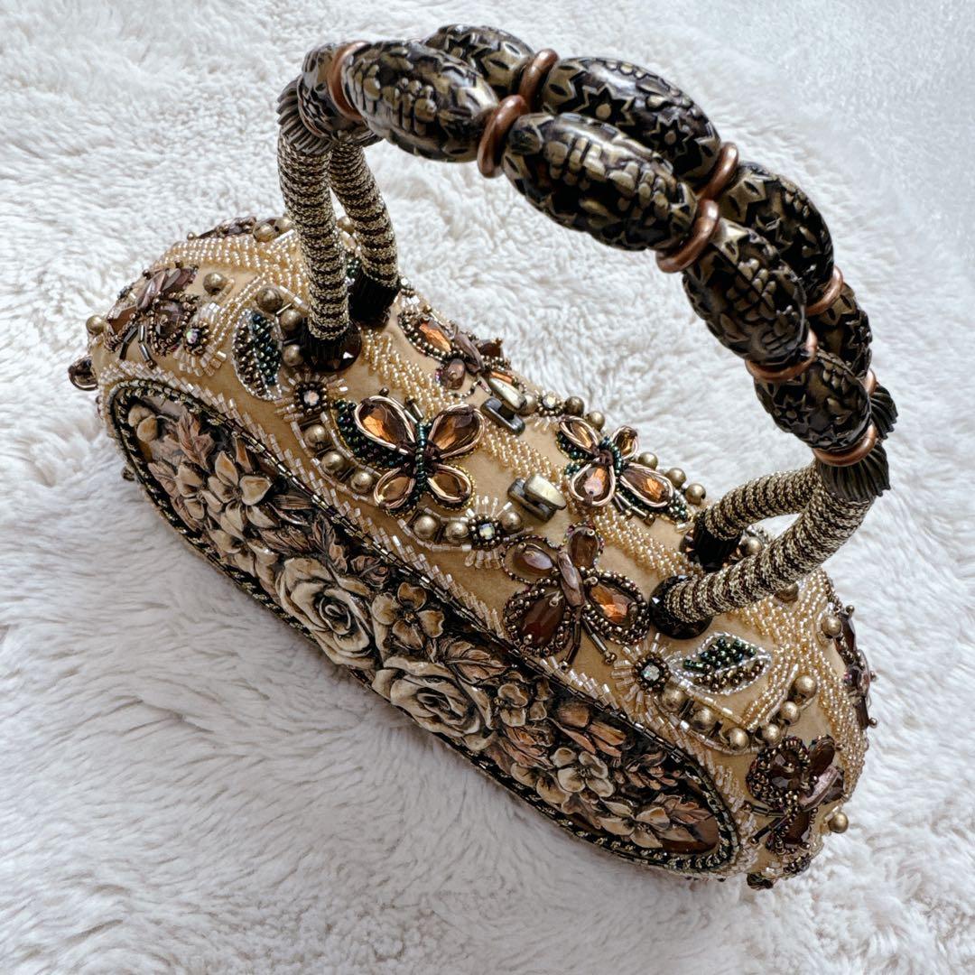 ビーズ刺繍 ハンドバッグ 薔薇 花柄 アンティーク風 パーティー フォーマル