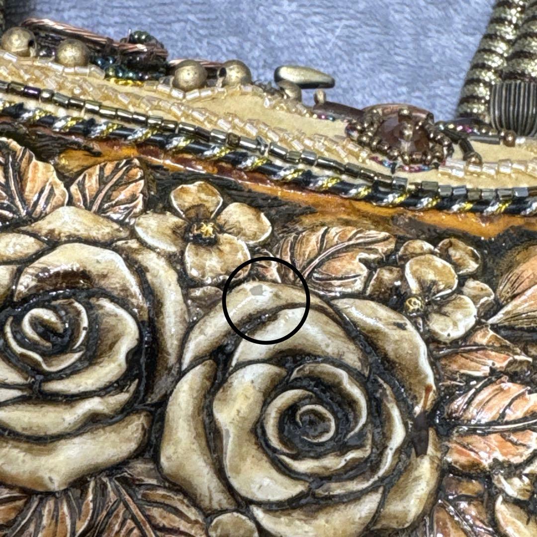 ビーズ刺繍 ハンドバッグ 薔薇 花柄 アンティーク風 パーティー フォーマル
