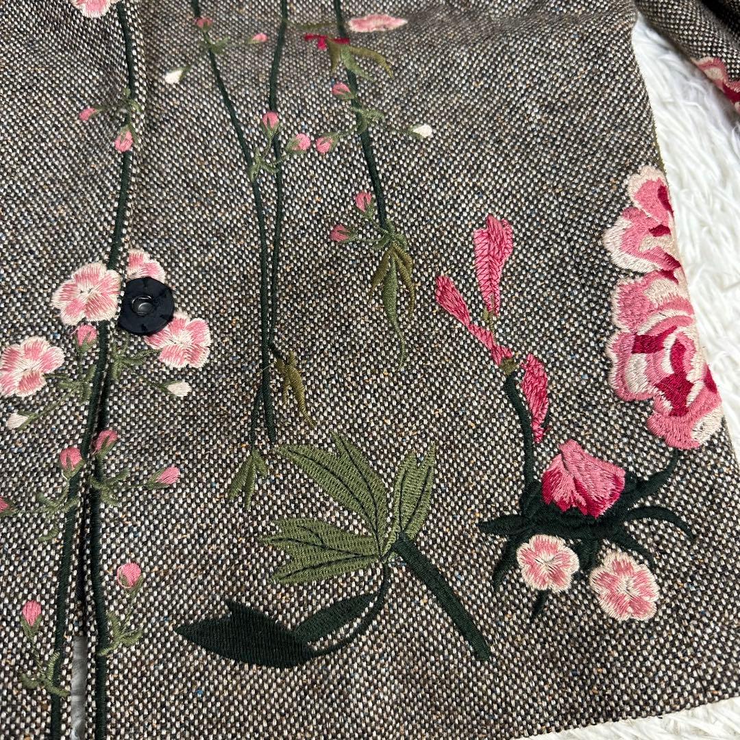 natural 様用希少 シンクビー 花柄刺繍 テーラージャケット グレー系