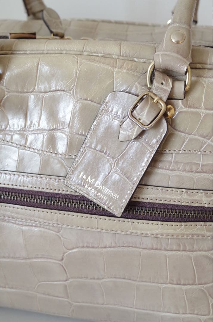 J&M Davidson クロコダイル型押し VIVI グレージュ　ミニボストン