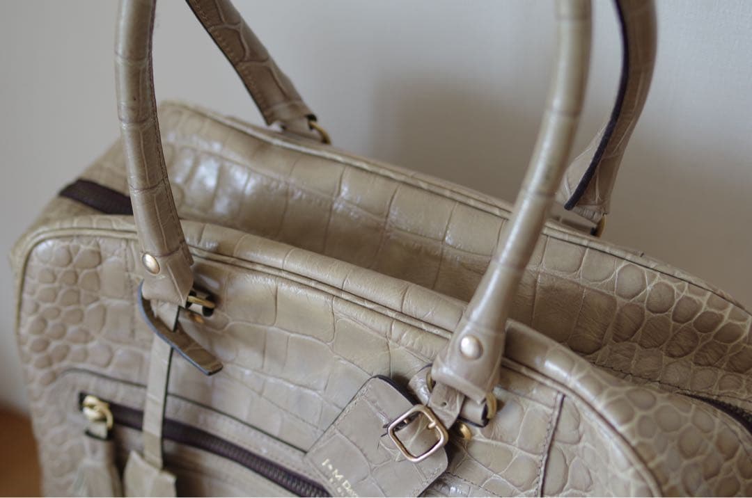 J&M Davidson クロコダイル型押し VIVI グレージュ　ミニボストン