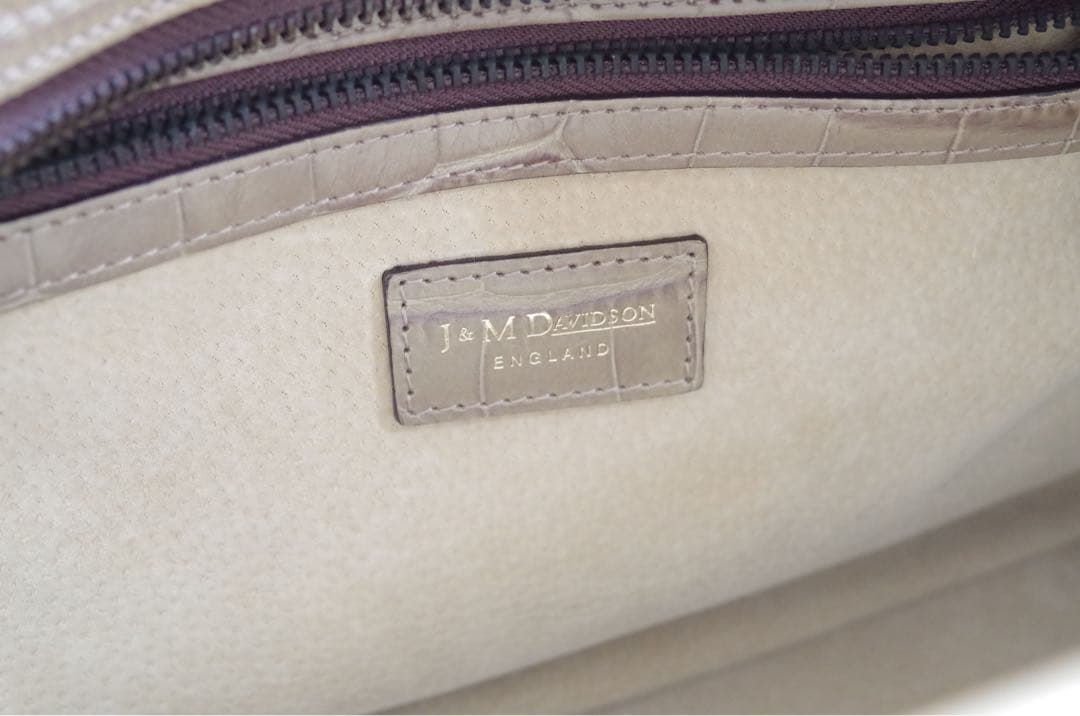 J&M Davidson クロコダイル型押し VIVI グレージュ　ミニボストン