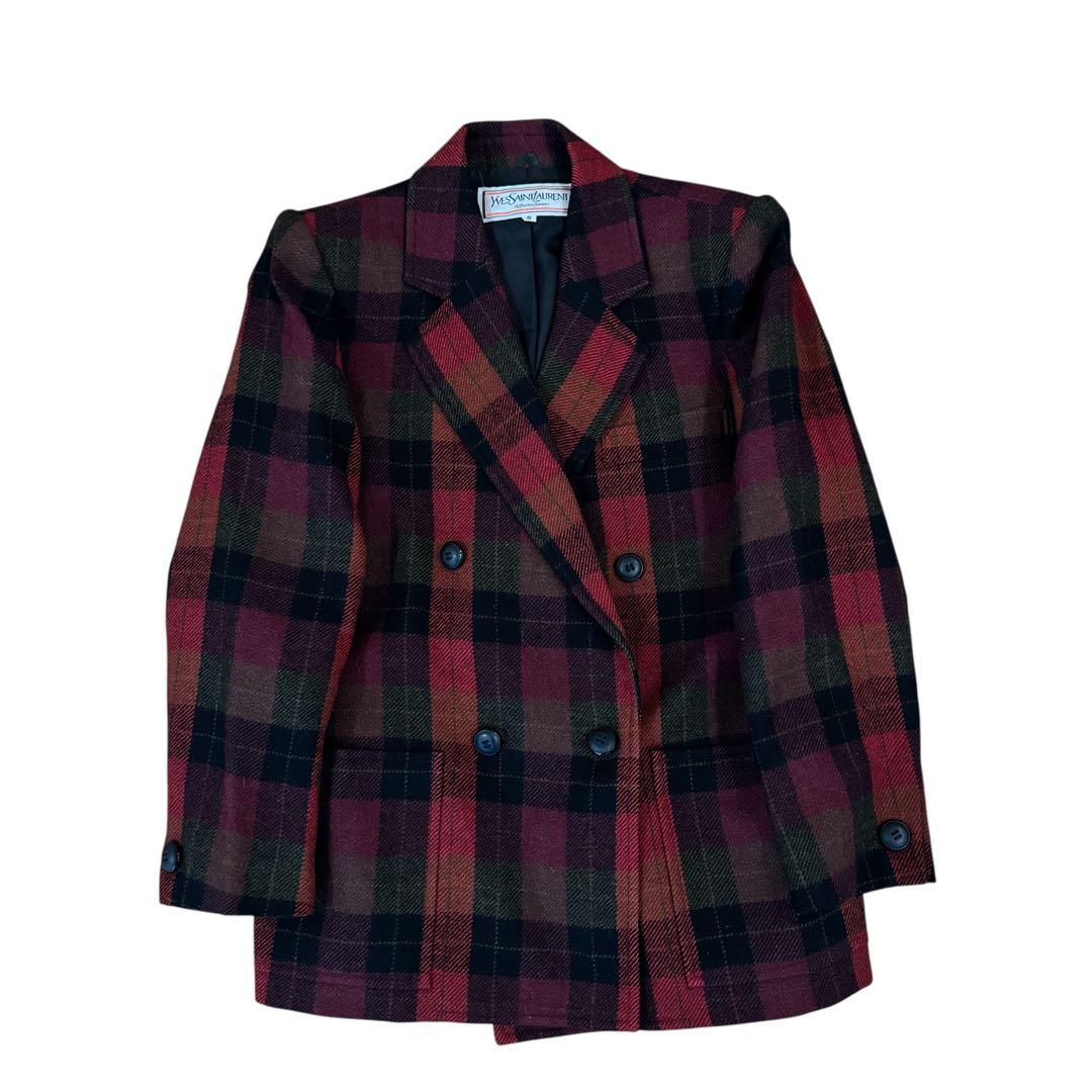ヴィンテージ イヴサンローラン タータンチェックダブルテーラードジャケット