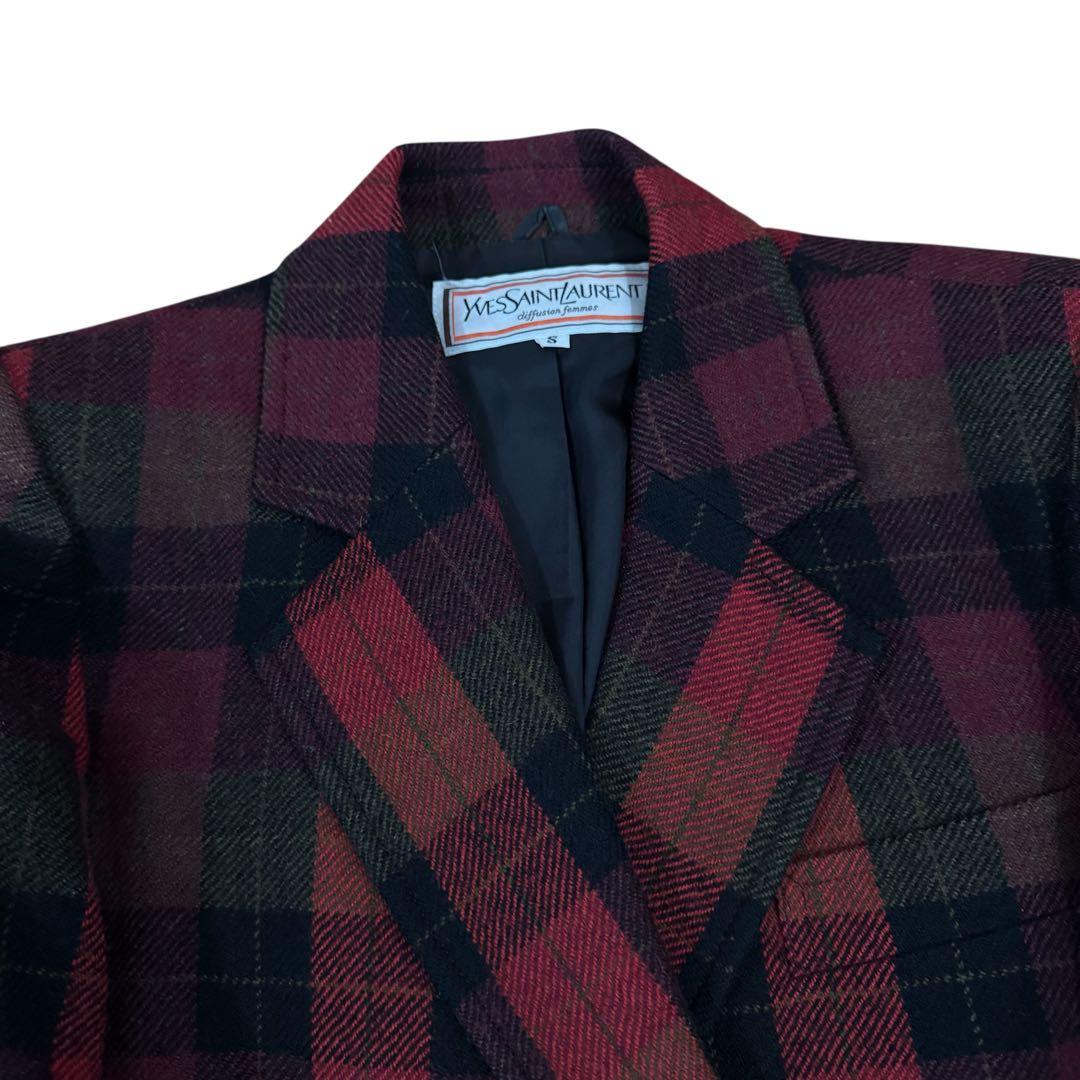 ヴィンテージ イヴサンローラン タータンチェックダブルテーラードジャケット