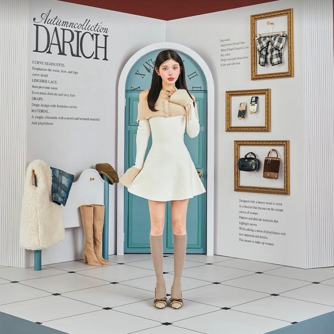 ダーリッチ　オフショルシャギーニットミニワンピース