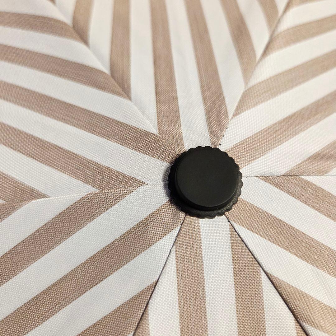 美品　サンバリア　100　折り畳み傘　日傘　ストライプ　モカ　二段折り