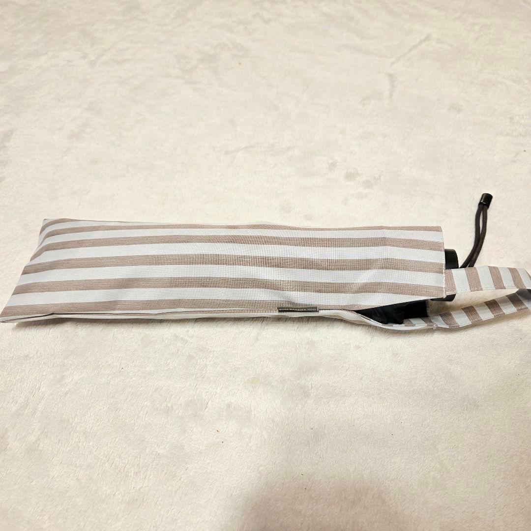美品　サンバリア　100　折り畳み傘　日傘　ストライプ　モカ　二段折り