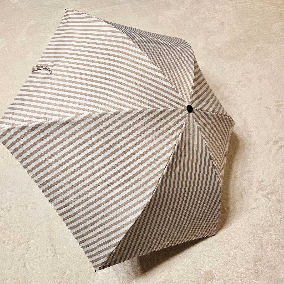 美品　サンバリア　100　折り畳み傘　日傘　ストライプ　モカ　二段折り
